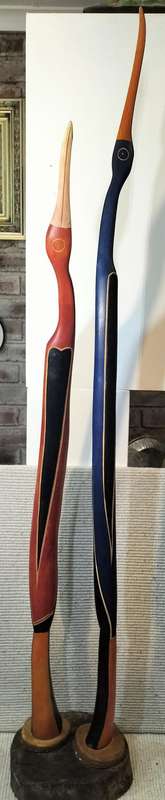 A Magnificent Tall 1.1 meter Pair of Carved Wooden Birds On A Wooden Base