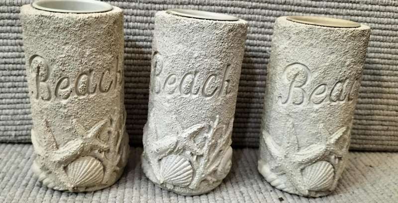 Set of 3 Rustic Beach Theme Resin With Sea Sand T-light Holders