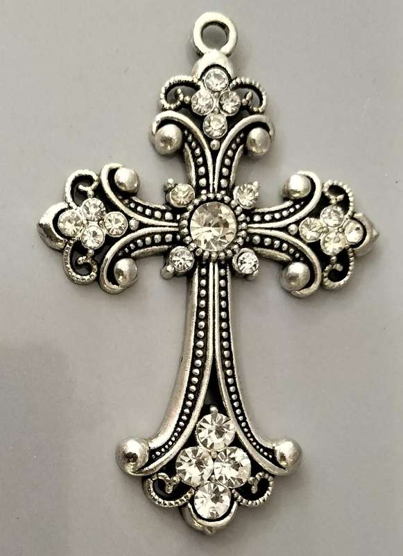 Magnificent Extra Large Bejeweled Metal Cross Pendant. Nr4