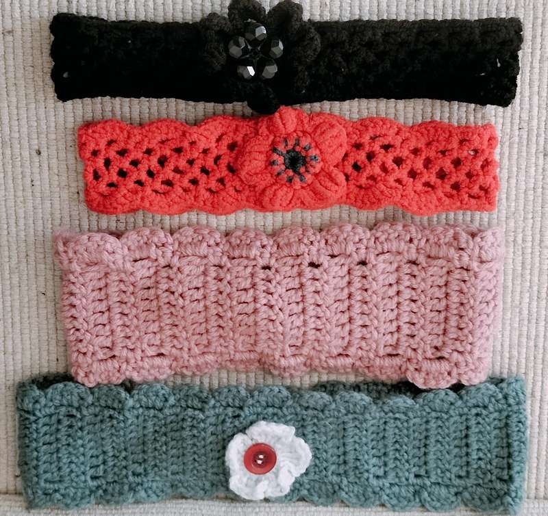 A Collection of 4 Hand Knitted Hair Bands