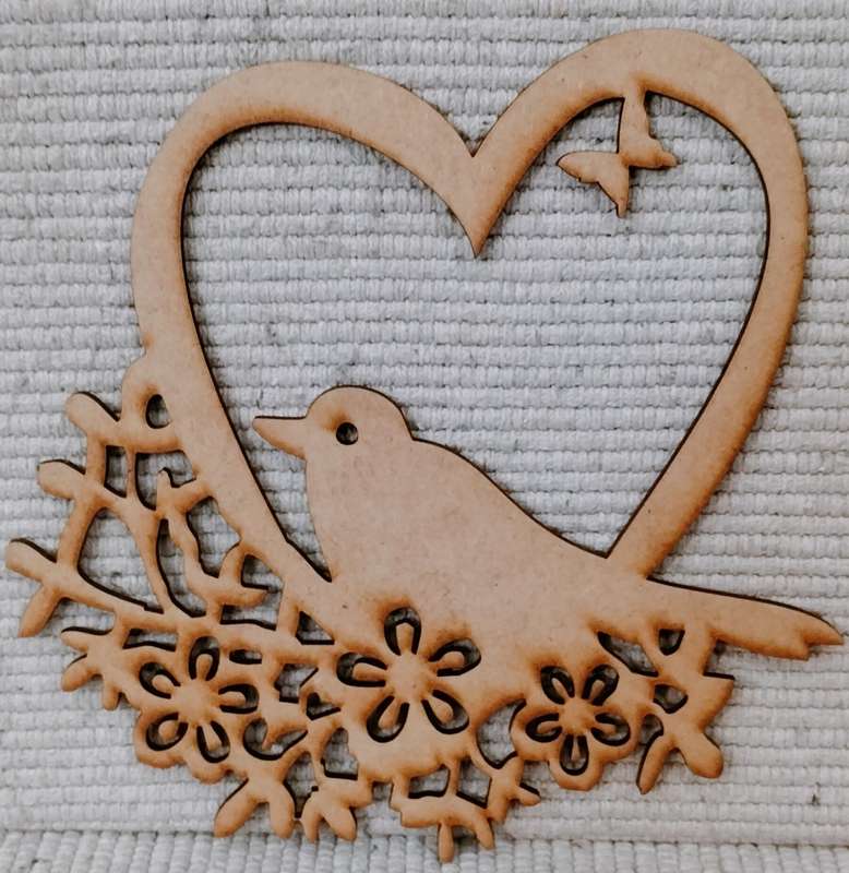 Scroll Saw Heart With Bird And Flowers Wooden Blank