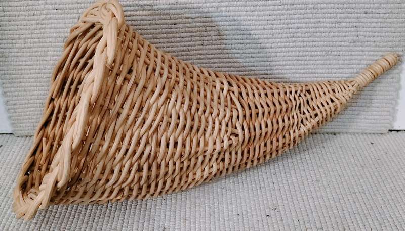 Vintage Cane/Rattan Horn Of Plenty Shape Flower/Fruit Basket