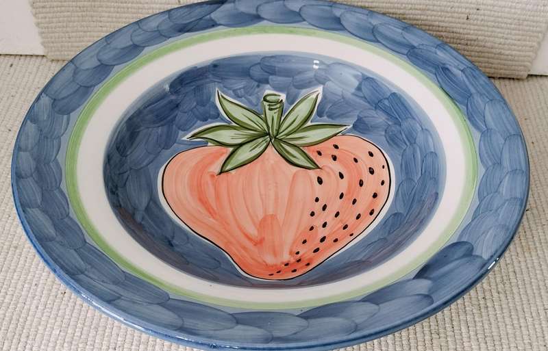 Huge 32cm x 7.5cm Glazed Ceramic Fruit/Serving Bowl - Made In Portugal