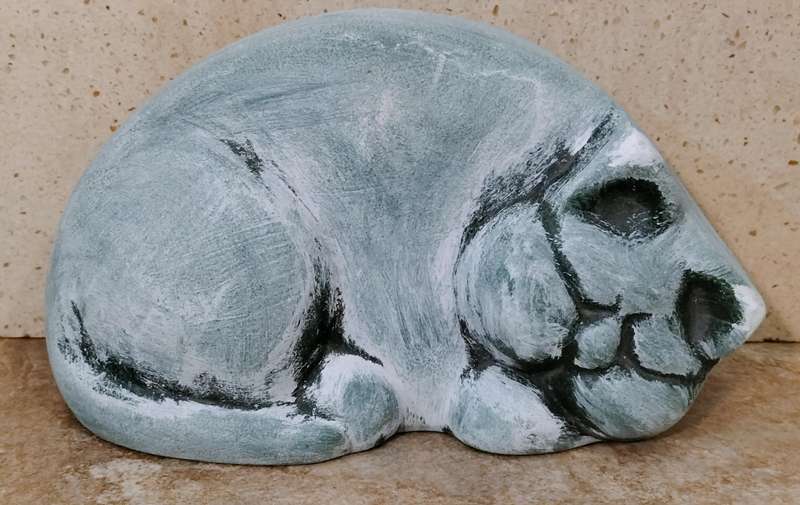 A Magnificent Large Matte Ceramic Sleeping Cat Bookend/Shelf Ornament