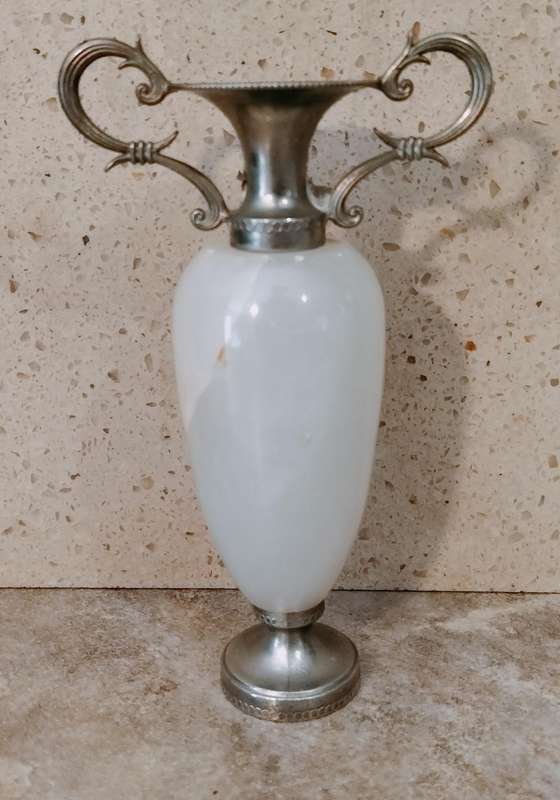 Magnificent Alabaster and Metal Amphora Vase