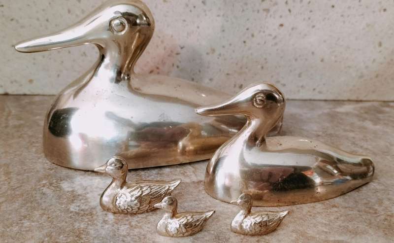 A Magnificent Family of 5 Solid Brass Ducks 600g