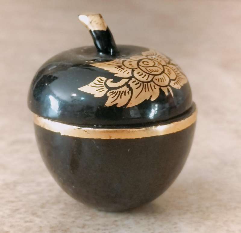 A Beautiful Small Lacquered Wood Apple Trinket Holder.