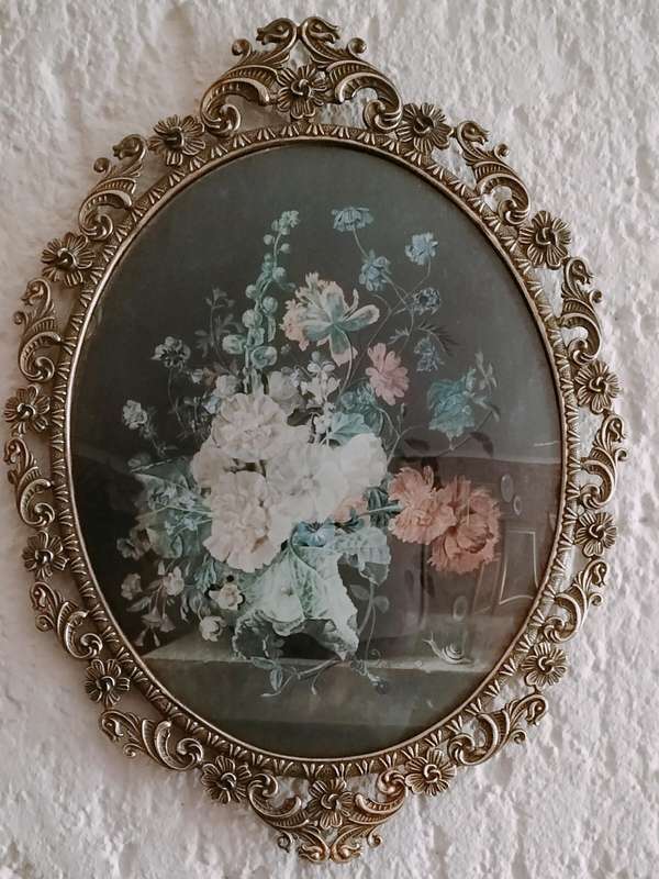 Vintage Mid Century High Victorian Style Solid Brass Convex Glass Baroque Art