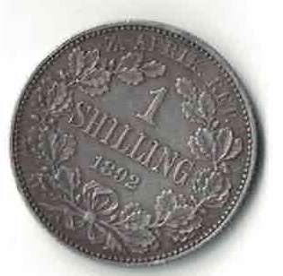 ZAR Kruger 1892 1 shilling. AU. Condition!
