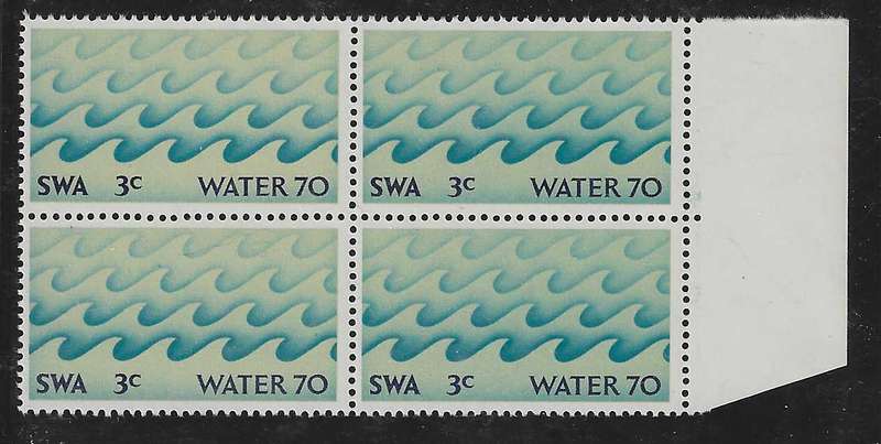 SWA 1970 Water 70 Missing phosphor band block superb MNH. SACC 237a x 4. See below.