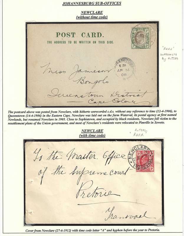 Transvaal Rarities: Unrecorded and "RRRR" NEWCLARE cards with & without time code. See below.