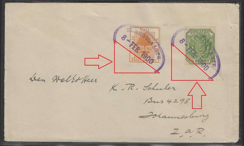 Natal 1900 Rare Elandslaagte Ovals without ZAR base on cover to JHB. See below.