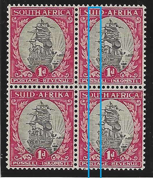 Union 1936 SACC 56 variety block -  black line UHB 45 V 18 MNH/VVFM. Scarce.  See below.