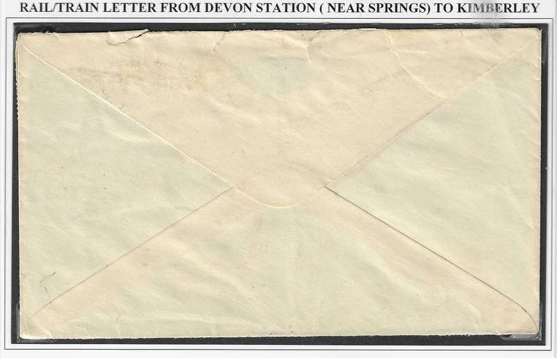 Union 1933 Rare Roto Issue 8 Train Letter Devon Station/Boshof with cylinder variety. See below...