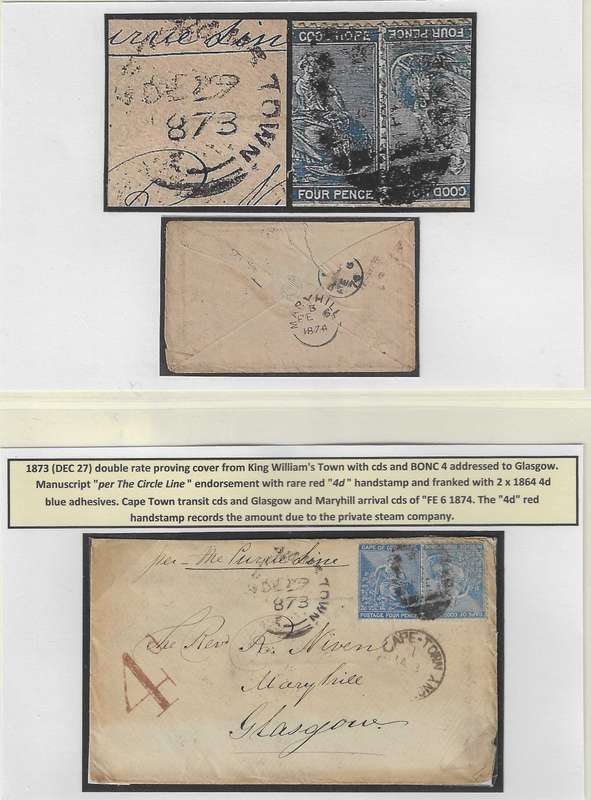 Cape 1873 (DEC 27) Scarce proving cover KWT/Cape Town/Glasgow/Maryhill with fancy "4d" h/stamp.
