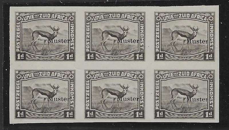 Union: 1923 Rare Imperf `MUSTER` (Specimen) Harrison Essay block of 6 unused NH. See below.