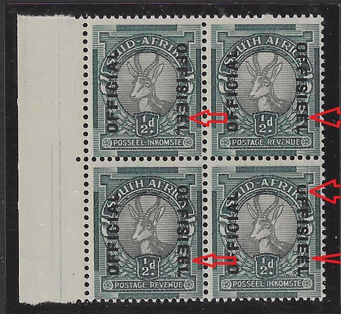 Union rare 1944 Official block: Broken "O' and diaresis superb MNH. SACC 37 and variety. below.