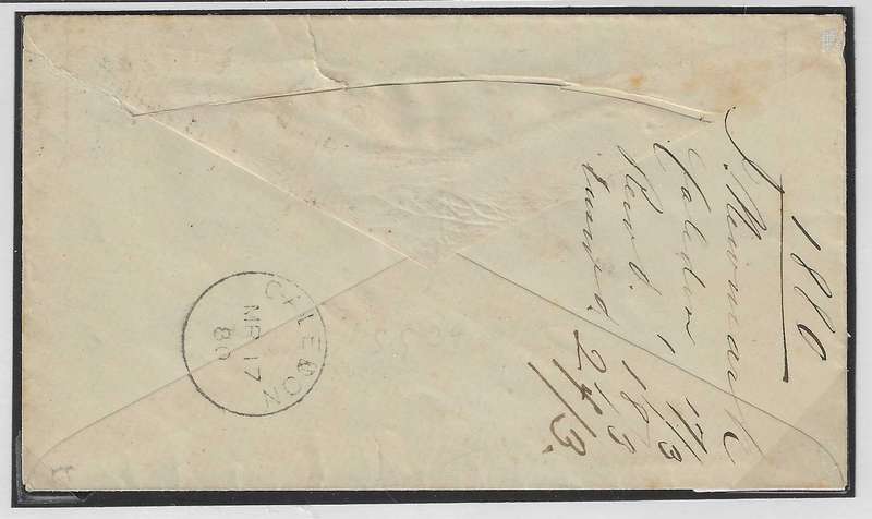 Cape 1880 (MR 17) the 1879 "THREE PENCE" red surcharge on Caledon/Cape Town cover. See below.