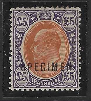 Transvaal 1903 Edward Five Pound SPECIMEN fine mint. SG 259S. See below.