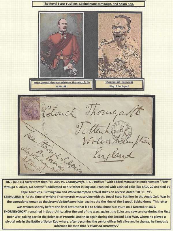 Cape 1879 (NO 11) rare Thorneycroft (Spion Kop fame) R. S. F. Sekhukhune War soldier's letter.