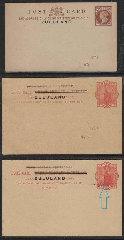 Zululand 1890's scarce trio of cards with very scarce "SPECIMEN". See below.