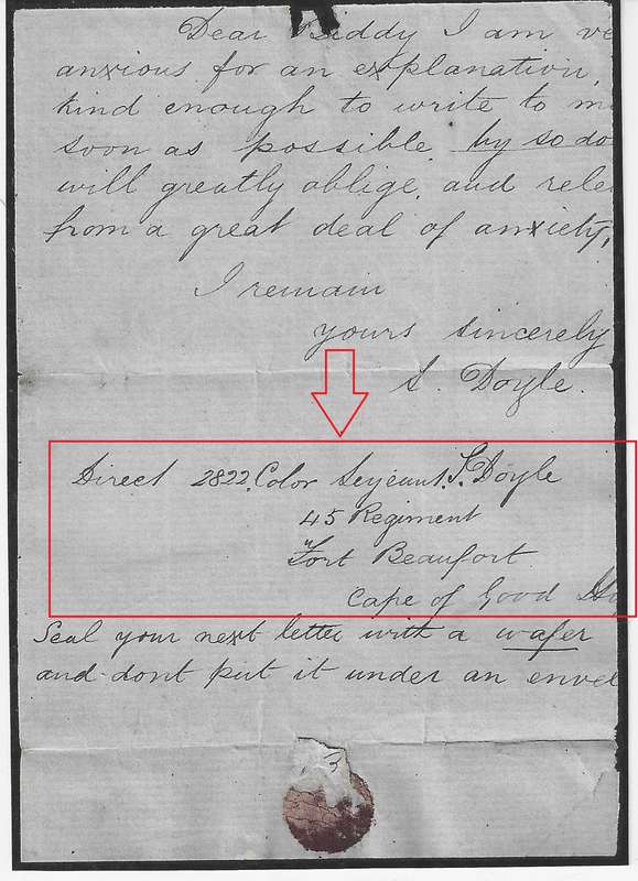 Cape 1855 SG 1 Rarity: Soldier's letter ex Maria de la Queillerie, Bonaventure. BPA cert. See below.