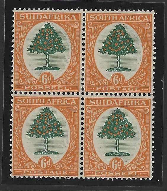 Union 1927 6d Pretoria Ptg block superb MNH. CV R 7,000. SACC 31P. See below.