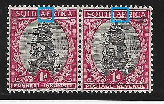 Union 1948 Issue 20 1d variety "AF" UHB 45B V 28. MNH. See below.