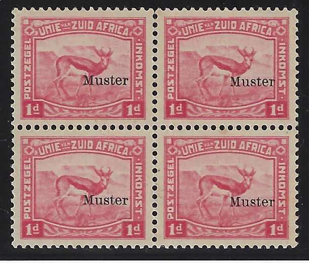 Union: 1923 Rare `MUSTER`(Specimen) Harrison Essay block of 4. Unused. See below.