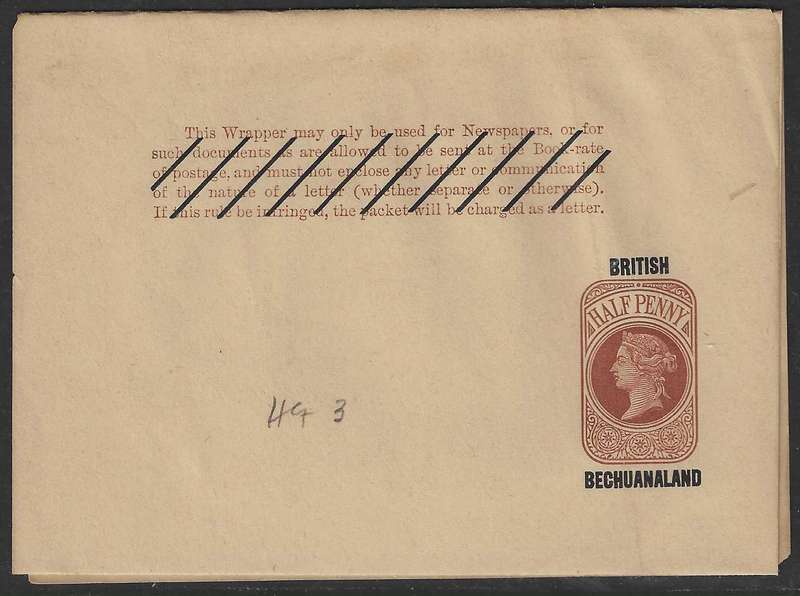 Bechuanaland 1890's scarce unused wrapper. See below.