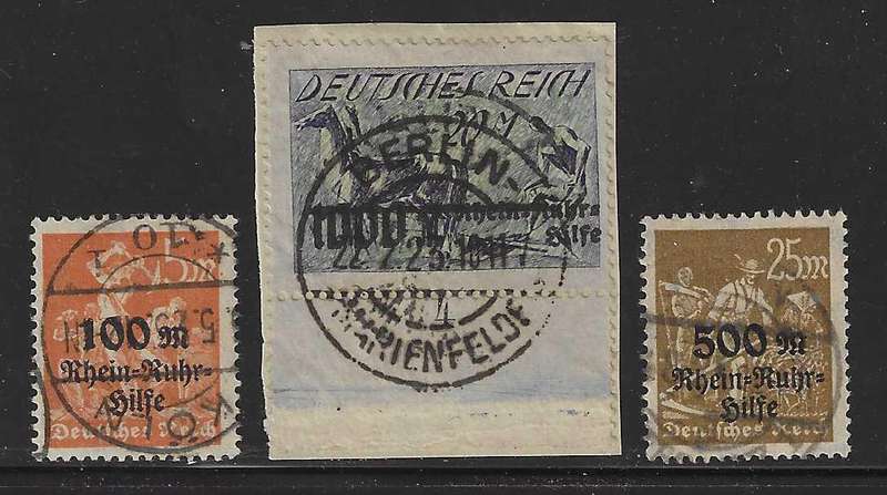 Germany 1923 set of 3 fine used (expertised) CV R 4,400. SG 257/9. See below.