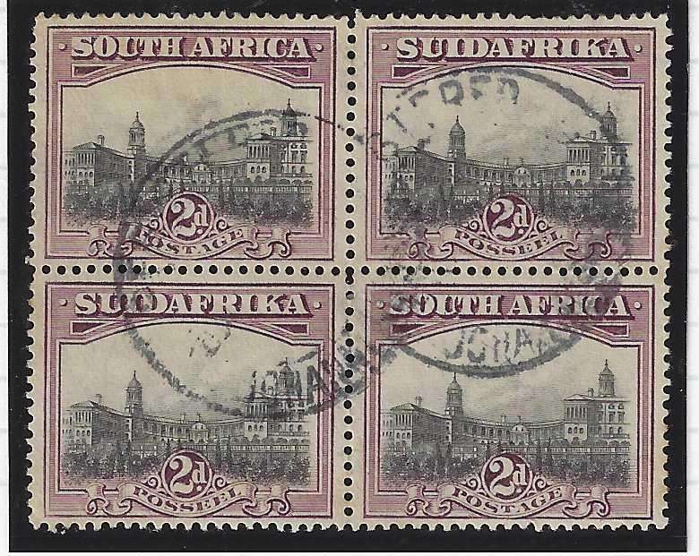 Union 1927 London Ptg block of 4 perf up. CV R 2,600. SG 34b. Scarce used. See below.
