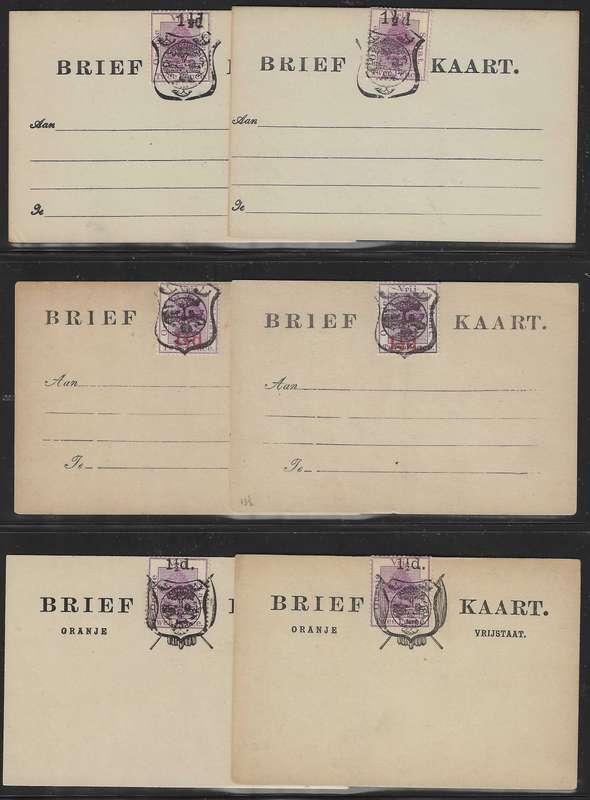 OFS Very Scarce Group of 18 different mint Brief Kaarte with varieties. R 6,000 plus. See below.
