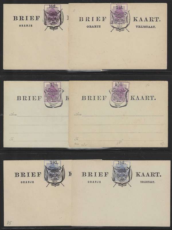 OFS Very Scarce Group of 18 different mint Brief Kaarte with varieties. R 6,000 plus. See below.