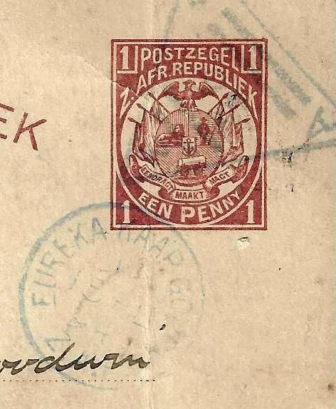 Transvaal: Triangle "36" EUREKA KAAP GOUDVELDEN Proving card. Very Scarce. See below.