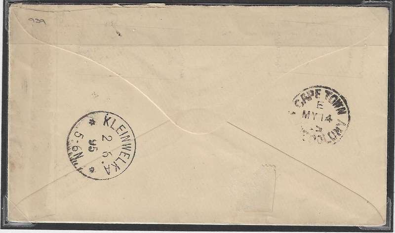 Cape 1895 proving cover Elim cds and BONC 705 to Germany.  See below.