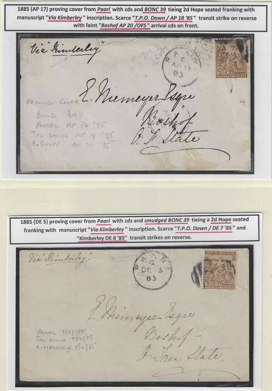 Cape 1885 Historic and scarce Eugene Marais trio of covers Paarl/Boshof. See below.