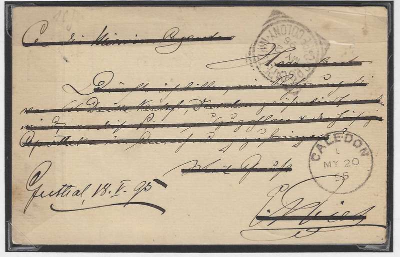 Cape 1895 Rare proving cover Genadendal cds and BONC 401 via Caledon & Cape Town to Germany.