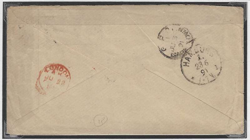 Cape 1891 proving cover Carnarvon cds & BONC 490 via Cape Town, London to Hamburg. See below.