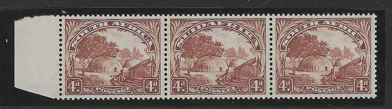Union: 1932 Roto 4d `Spear Flaw` strip. Wm up. CV R 16,000 plus. Superb MNH. SACC47. See below.