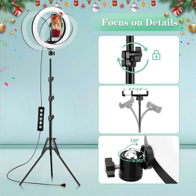 10" RGB LED Ring Light with 176cm Tripod Stand & Phone Holder