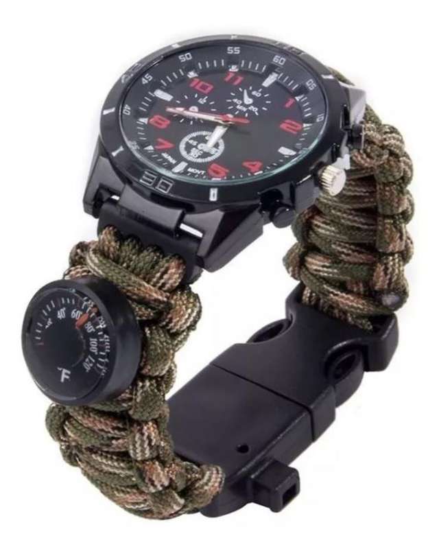 Men's Survival Bracelet Watch Thermometer Whistle Compass