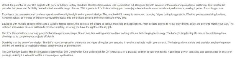 21V Lithium Battery Handheld Cordless Screwdriver Drill Combination Kit