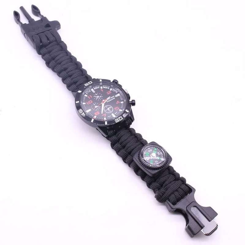 Men's Survival Bracelet Watch Thermometer Whistle Compass