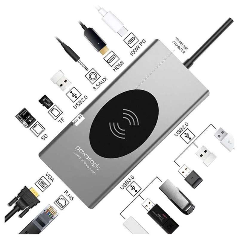 USB-C Multi-Function Docking Station (13-in-1 Hub with 15W Wireless Charger)