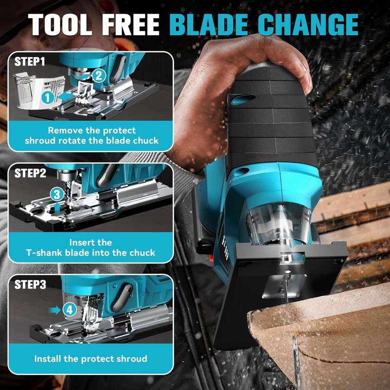 Powerful Brushless Cordless Handheld Jig Saw With Two Lithium Battery
