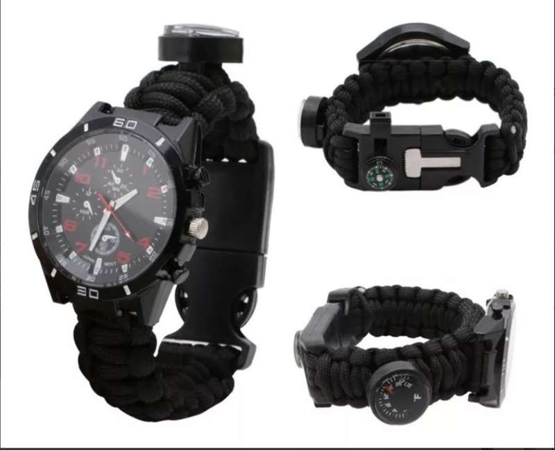 Men's Survival Bracelet Watch Thermometer Whistle Compass