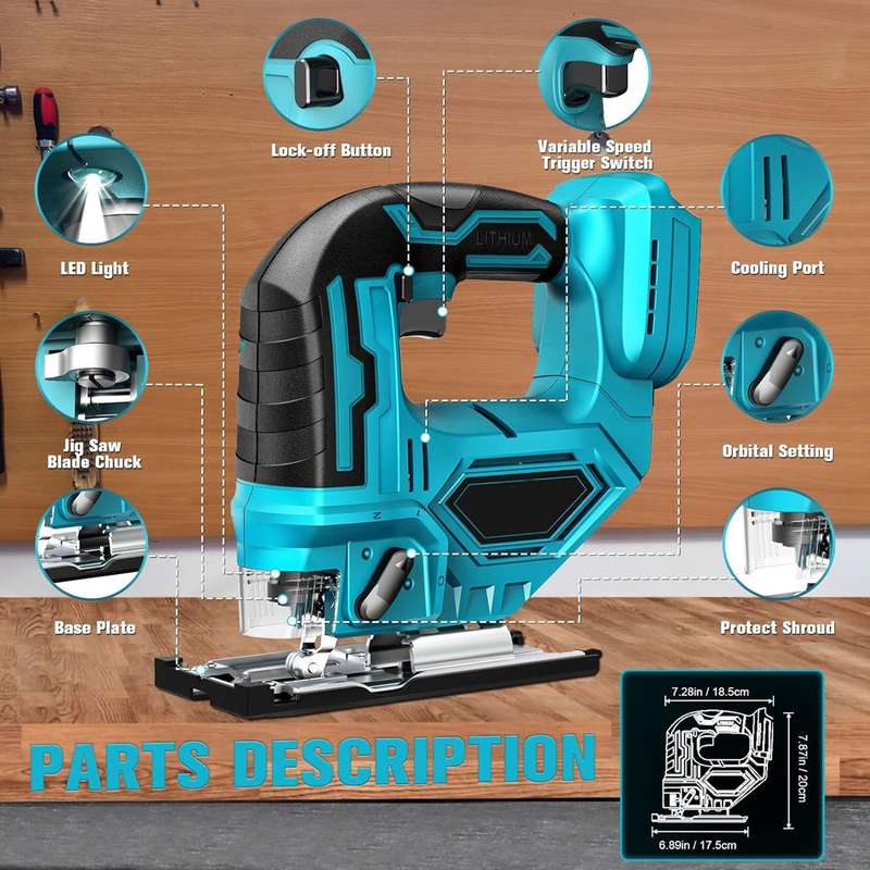 Powerful Brushless Cordless Handheld Jig Saw With Two Lithium Battery