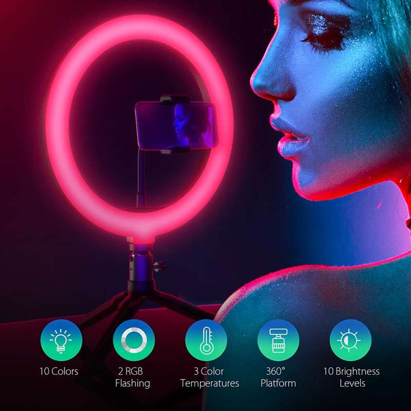 10" RGB LED Ring Light with 176cm Tripod Stand & Phone Holder