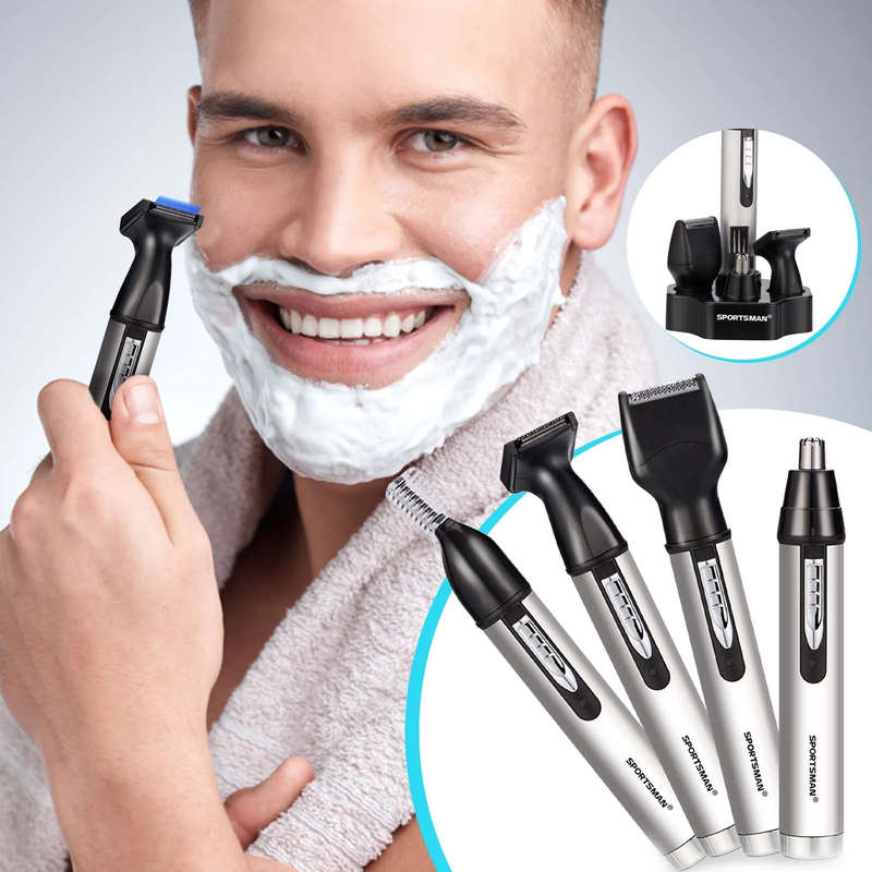 SPORTSMAN 4 in 1 Electric Rechargeable Ear Nose Trimmer & Beard Face Shaver Eyebrows Hair Trimmer